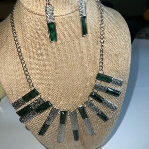 Green and Silver Necklace with Graduated Pendants